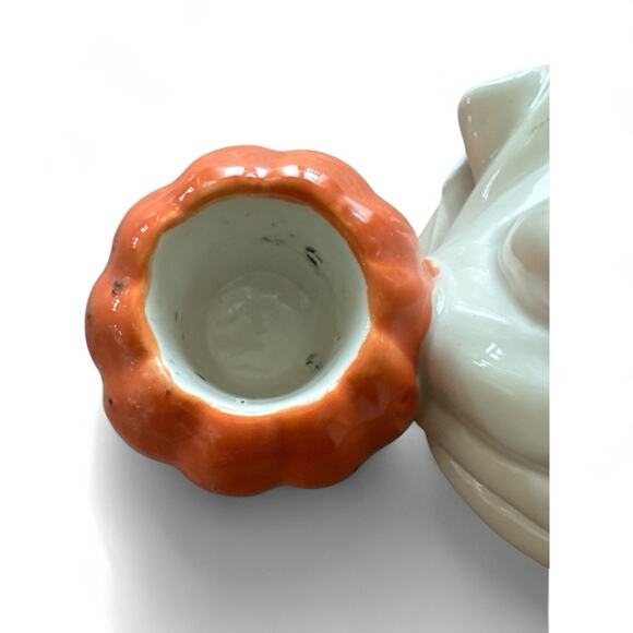 Halloween Fall Pumpkin Ghost Candlestick Holders Pair of 1996 Fitz & Floyd - Picture 7 of 9